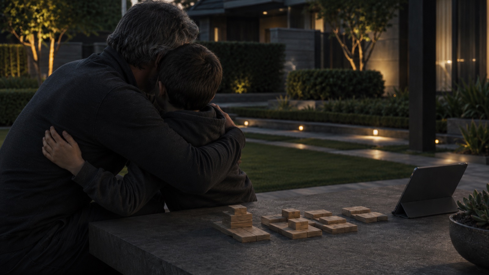 The last wild moment — Jacob holding Leo, hiding his own face from the boy